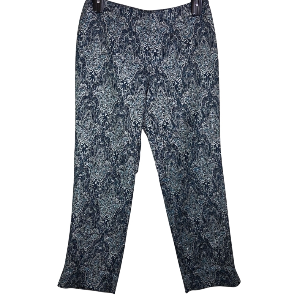 Oscar de la Renta Blue and Gray Paisley Straight Leg Pants Size 8